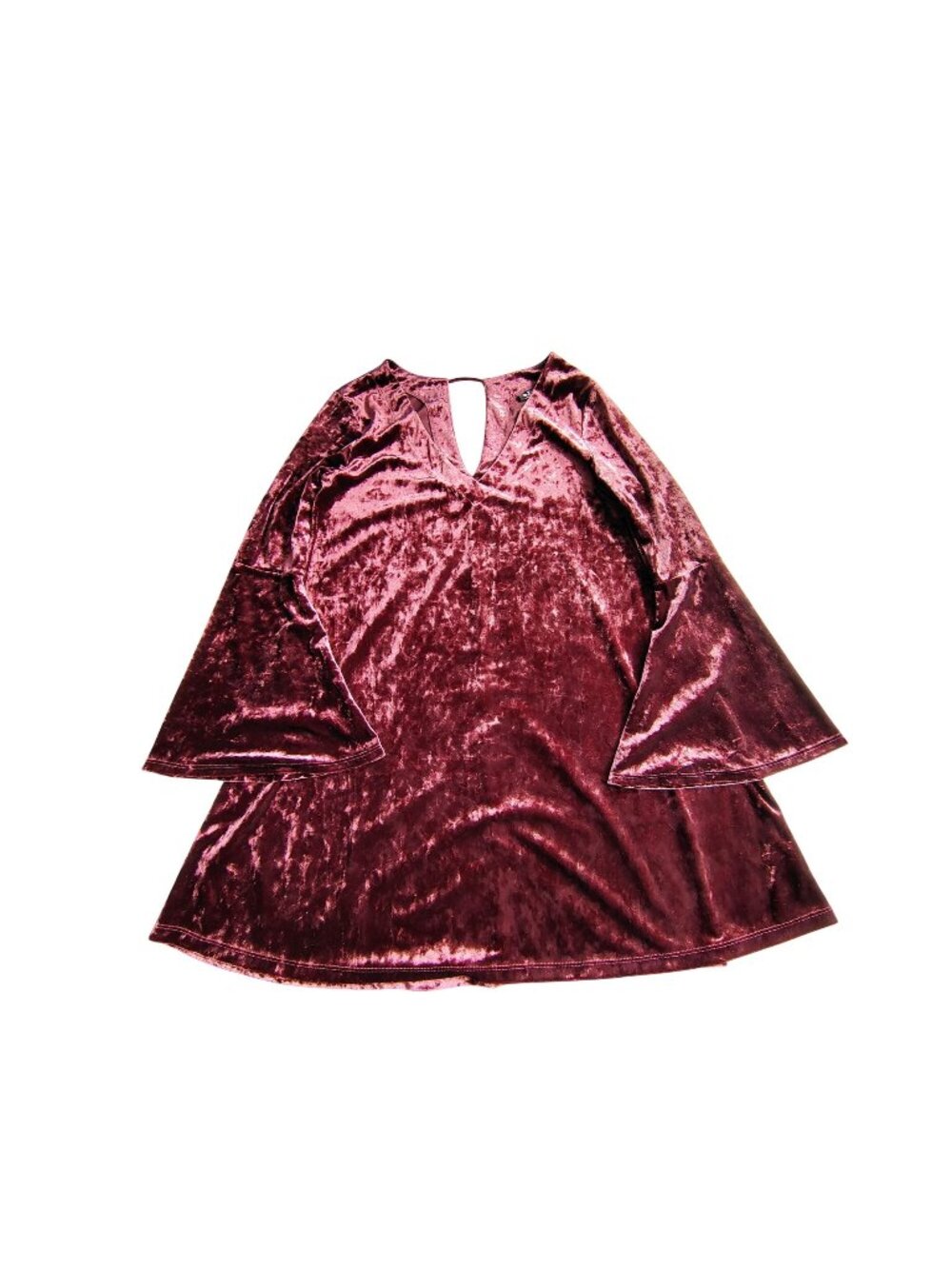 a.n.a Womens Velvet Burgundy Long-Sleeve Flare Dress With Keyhole Back Design M
